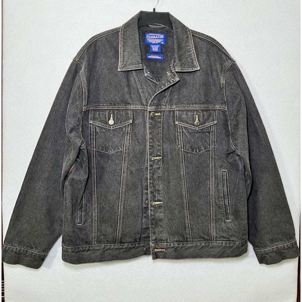 Vintage 90s/Y2K Pendleton Wool Patch Western Aztec Jean Jacket Black/Tan XL